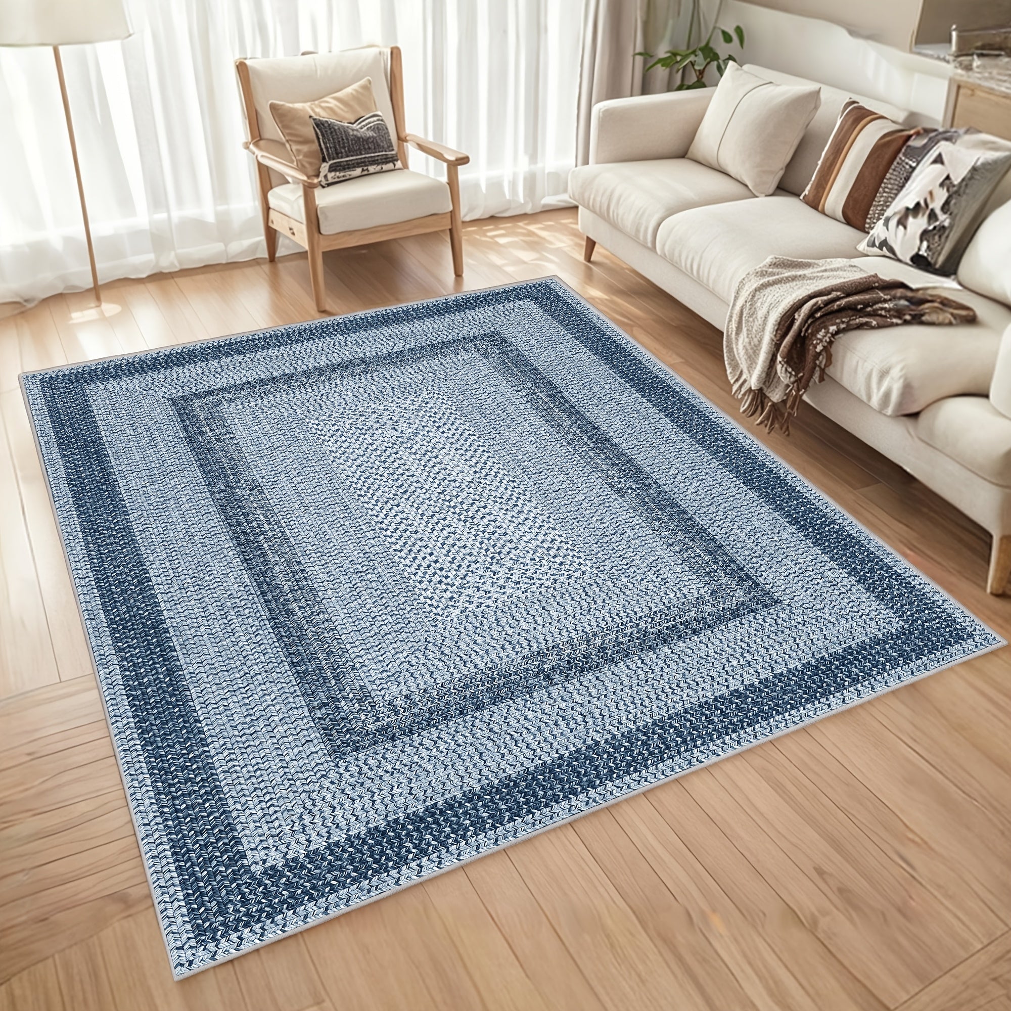 1pc Modern Washable Blue Geometric Large Area Mat, Affordable Rugs, Polyester Non-Slip Non-Shedding Mat, Soft Foldable Floor Mat with Multiple Size Options, Perfect for Living Room, Bedroom, Dining Room, Office & Indoor Home Decor