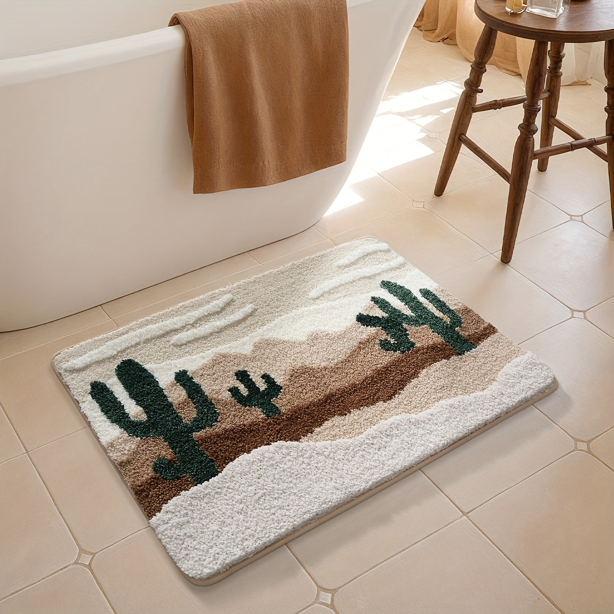 1pc DAJIANG Bath Mat Suitable for Bathroom Floor - Soft Absorbent Non-Slip Shower Rug with Desert Pattern, Thick Cushioned TPR Backing, Machine Washable Bath for Bathtub, Shower, Toilet, Ideal for & (Ideal for small spaces)