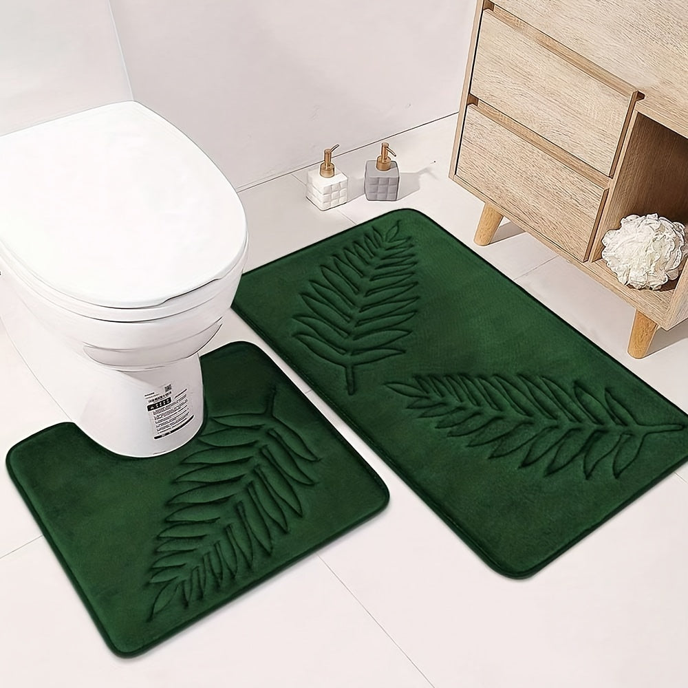 Soft Memory Sponge Mat 2pcs Soft Absorbent Non-slip Simple Solid Color Fern Leaf Embossed Memory Sponge Floor Mat - Bathroom Floor Mat Home