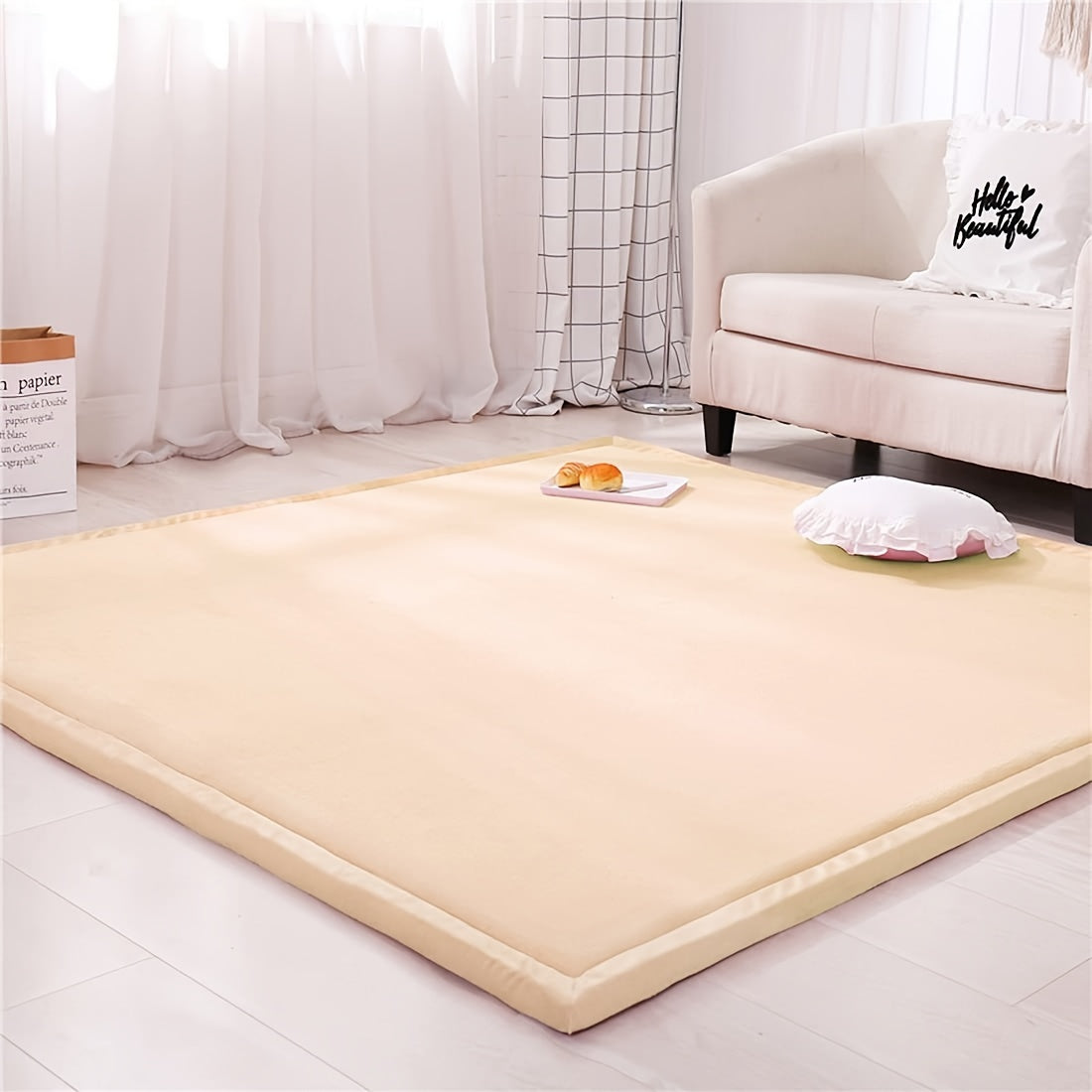 One Piece of Japanese Tatami Rug, Coral Velvet Area Rug, Baby Play Mat for The Floor, 1.18 inch Thick Crawling Rug, Padded Foam Rug Suitable for Playroom, Playpen, Nursery, Living Room, And Yoga