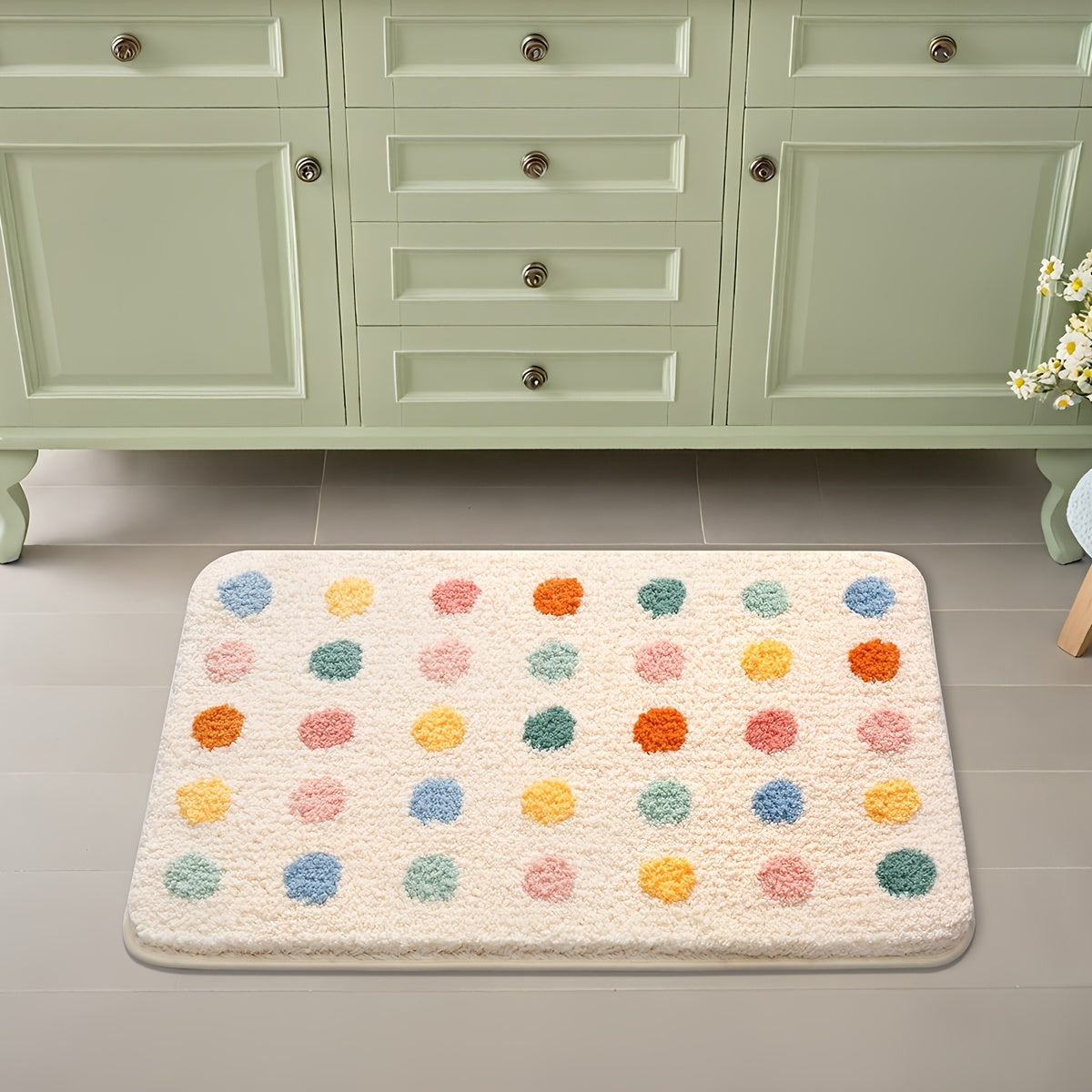 1pc Dajiang Plush Bath Mat - Colorful Polka Dot Design, Thick Non-Slip Absorbent Polyester Mat for Bathroom, Toilet, and Home Decor, Machine Washable, Ideal Christmas Gift, Bathroom Mat, Bathroom Mat Yellow, Bath Mat, Bathroom Accessory
