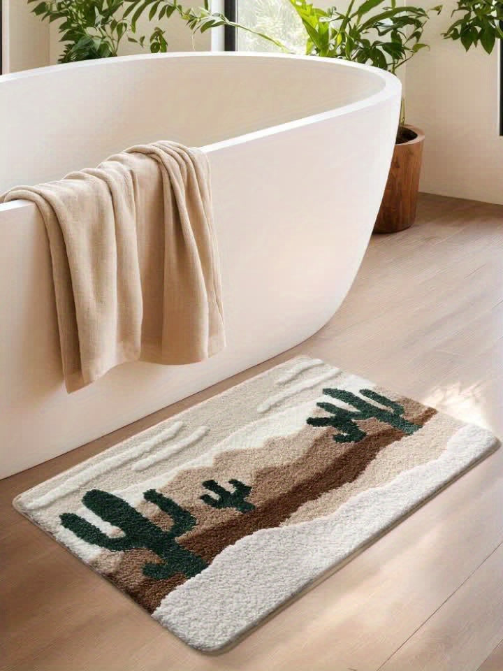 1pc DAJIANG Bath Mat Suitable for Bathroom Floor - Soft Absorbent Non-Slip Shower Rug with Desert Pattern, Thick Cushioned TPR Backing, Machine Washable Bath for Bathtub, Shower, Toilet, Ideal for & (Ideal for small spaces)
