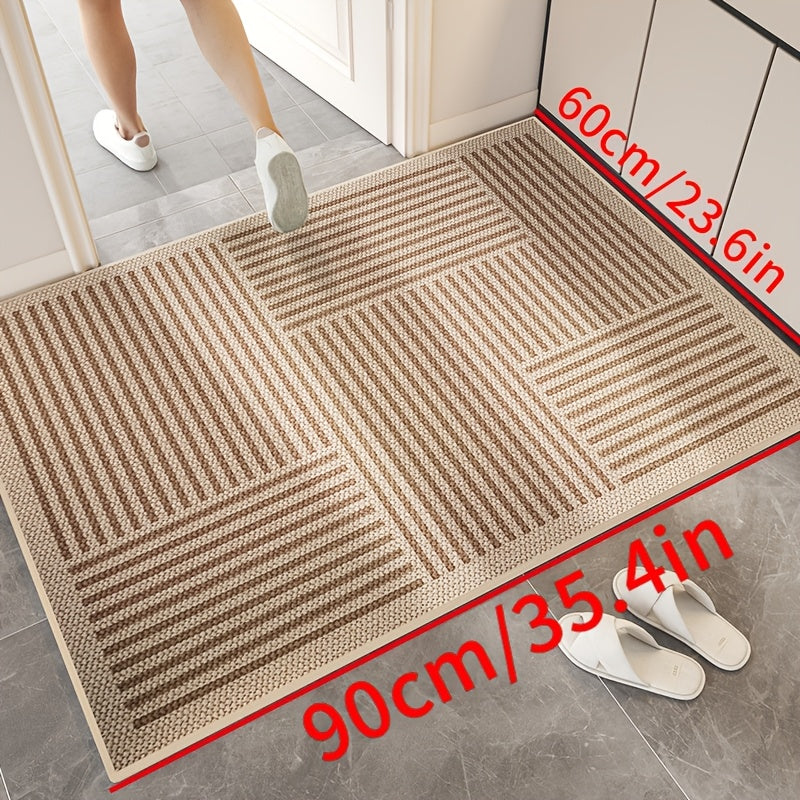 1 piece of high-end simple solid color line floor mat for Christmas decoration, water absorbing and anti slip door mat, Soft and comfortable welcome mat, suitable for doorways, entrances, kitchens, laundry rooms, easy to clean and maintain