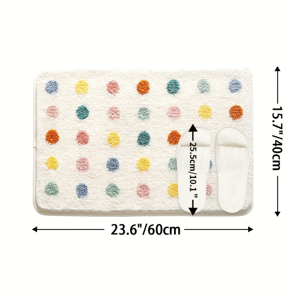 1pc Dajiang Plush Bath Mat - Colorful Polka Dot Design, Thick Non-Slip Absorbent Polyester Mat for Bathroom, Toilet, and Home Decor, Machine Washable, Ideal Christmas Gift, Bathroom Mat, Bathroom Mat Yellow, Bath Mat, Bathroom Accessory