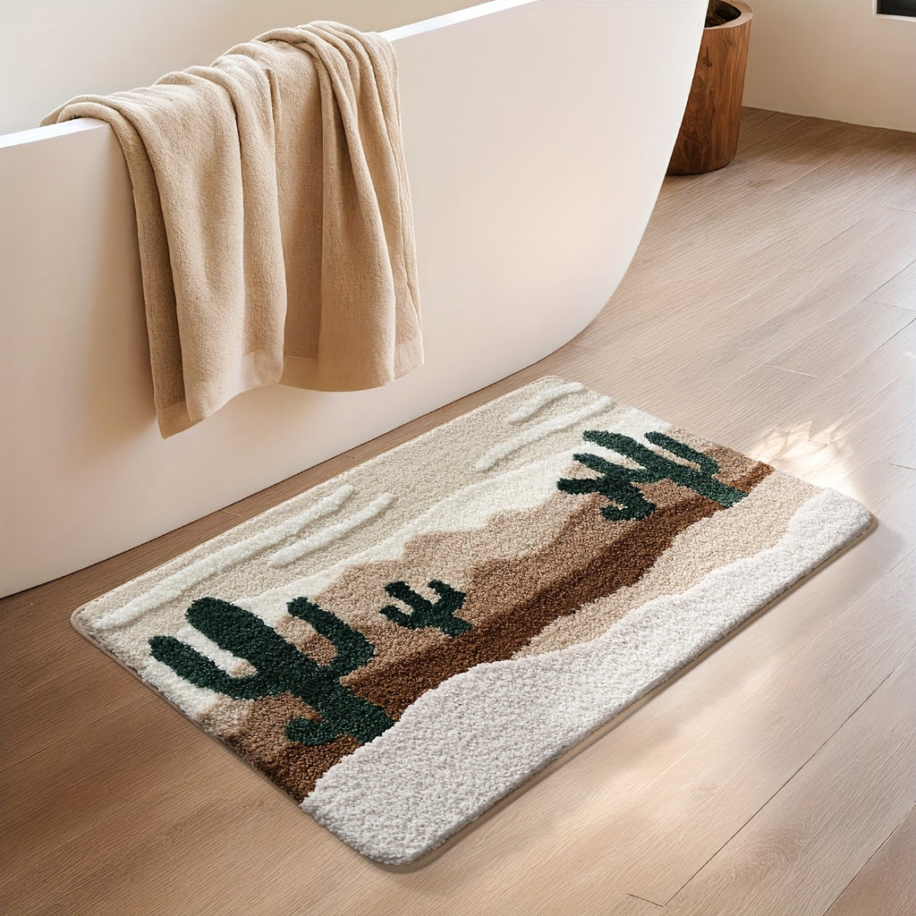 1pc DAJIANG Bath Mat Suitable for Bathroom Floor - Soft Absorbent Non-Slip Shower Rug with Desert Pattern, Thick Cushioned TPR Backing, Machine Washable Bath for Bathtub, Shower, Toilet, Ideal for & (Ideal for small spaces)
