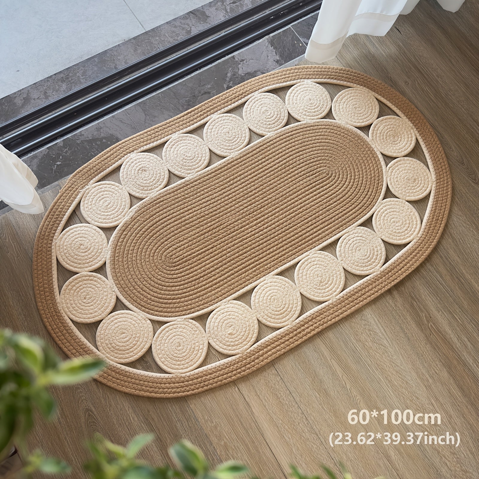 1 Bohemian Vintage Handwoven Linen Oval Bath Mat | Non-Slip, Easy To Dry, Washable & Easy Clean, Suitable for Kitchen, Bathroom, Porch, Patio, Indoor & Outdoor Use, 39.37\u002F47.24inch, Spring Home Decor - Housewarming Gift