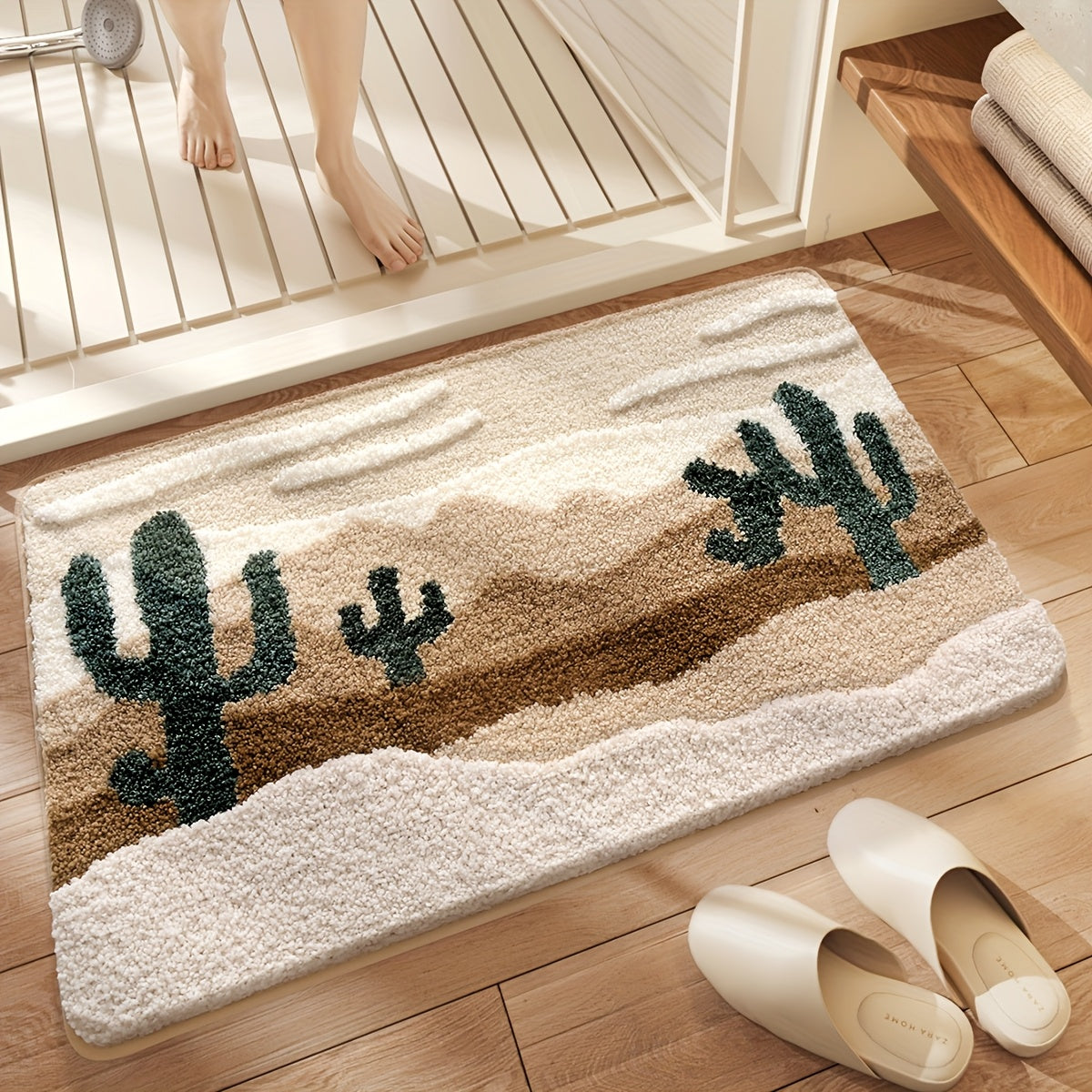 1pc DAJIANG Bath Mat Suitable for Bathroom Floor - Soft Absorbent Non-Slip Shower Rug with Desert Pattern, Thick Cushioned TPR Backing, Machine Washable Bath for Bathtub, Shower, Toilet, Ideal for & (Ideal for small spaces)