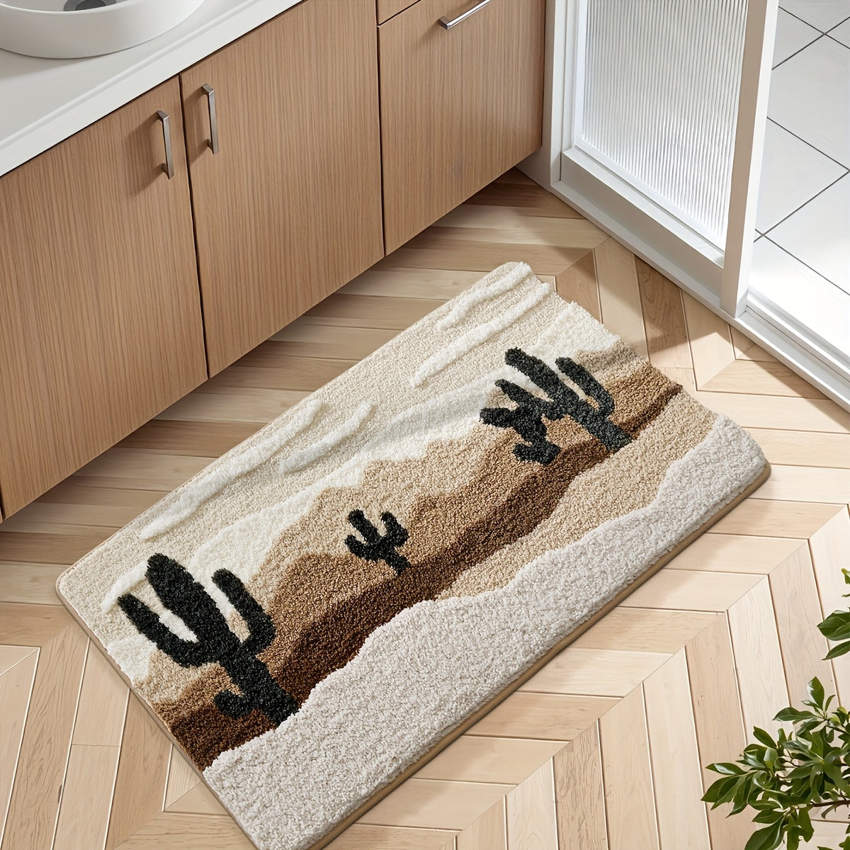 1pc DAJIANG Bath Mat Suitable for Bathroom Floor - Soft Absorbent Non-Slip Shower Rug with Desert Pattern, Thick Cushioned TPR Backing, Machine Washable Bath for Bathtub, Shower, Toilet, Ideal for & (Ideal for small spaces)