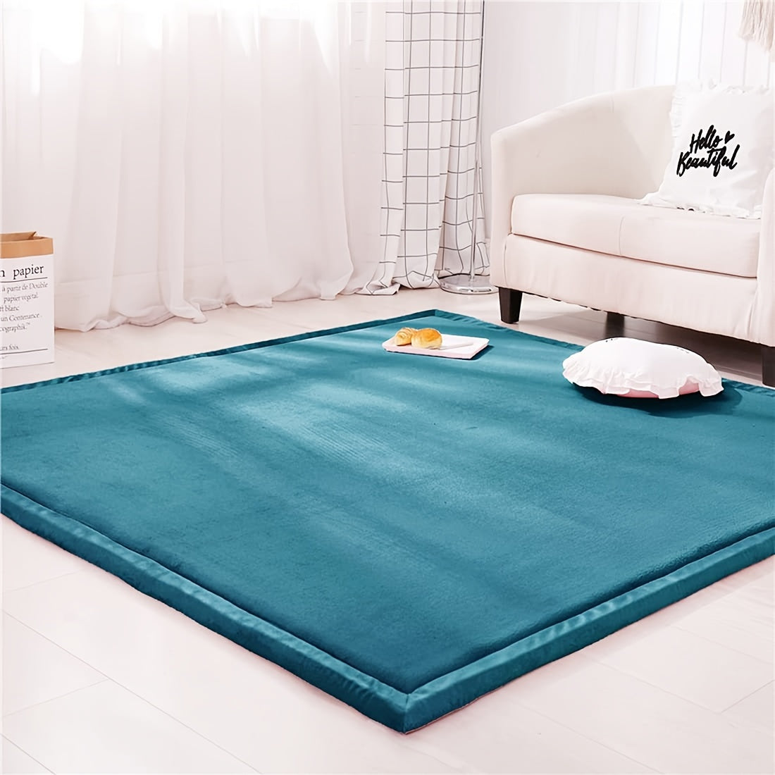 One Piece of Japanese Tatami Rug, Coral Velvet Area Rug, Baby Play Mat for The Floor, 1.18 inch Thick Crawling Rug, Padded Foam Rug Suitable for Playroom, Playpen, Nursery, Living Room, And Yoga