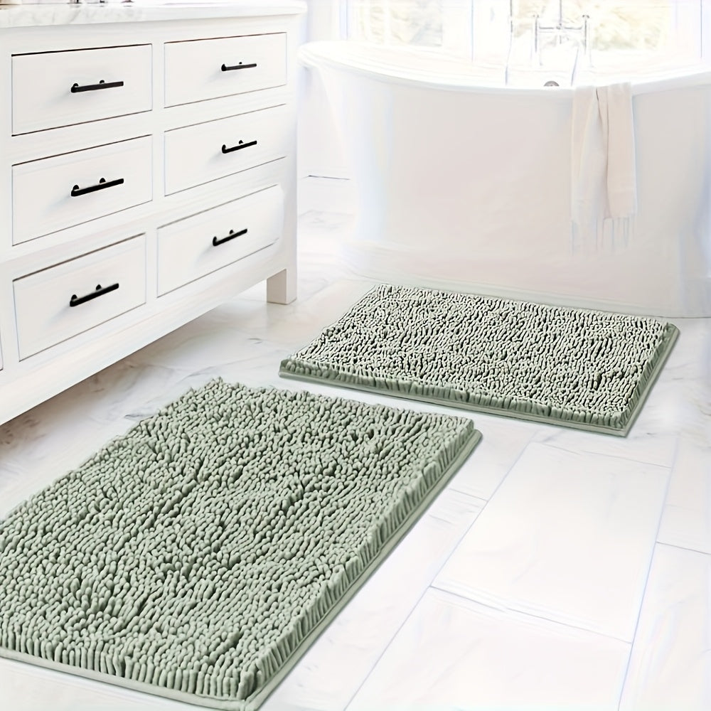 2pcs(16*24 Inch+20*32 Inch)Chenille Bath Mat Non-Slip Soft Absorbent Shower Rug Suitable for Bathtub, Toilet, Shower, Entryway - Machine Washable Floor Mat, Thick Cushioning, Quiet Step, Fits Small Bathrooms