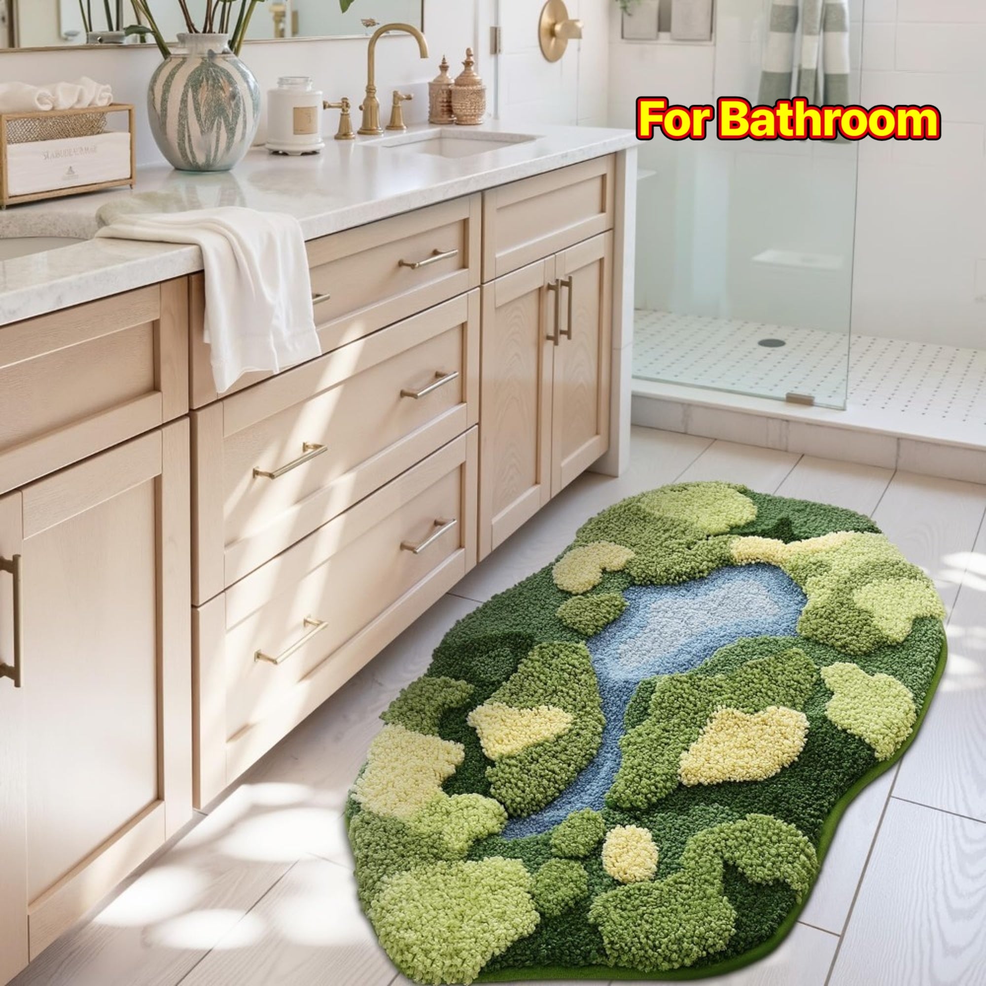 Moss Bath Mat, Ultra Thick Soft Green Bathroom Rug, Water Absorbent Non Slip Microfiber Rugs for Shower Floor, Sink, Bedroom, Home Accessories Decor, 20x32, Moss Green