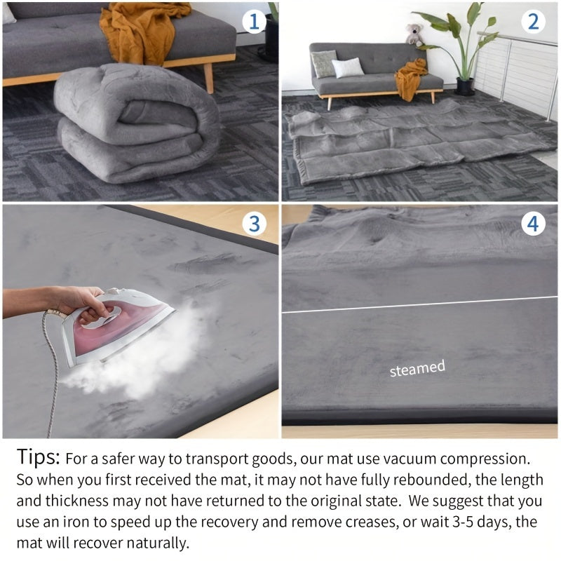 One Piece of Japanese Tatami Rug, Coral Velvet Area Rug, Baby Play Mat for The Floor, 1.18 inch Thick Crawling Rug, Padded Foam Rug Suitable for Playroom, Playpen, Nursery, Living Room, And Yoga