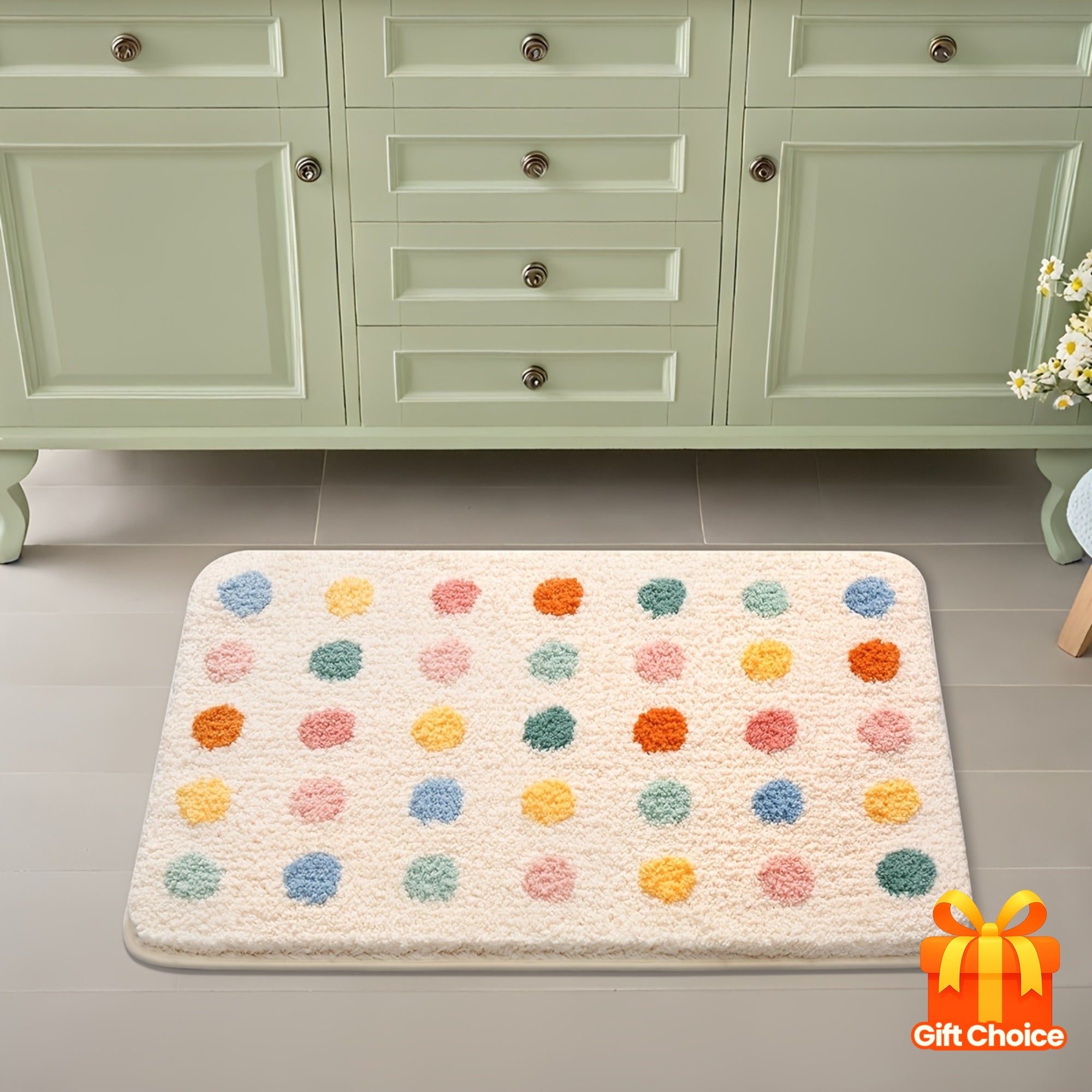 1pc Dajiang Plush Bath Mat - Colorful Polka Dot Design, Thick Non-Slip Absorbent Polyester Mat for Bathroom, Toilet, and Home Decor, Machine Washable, Ideal Christmas Gift, Bathroom Mat, Bathroom Mat Yellow, Bath Mat, Bathroom Accessory