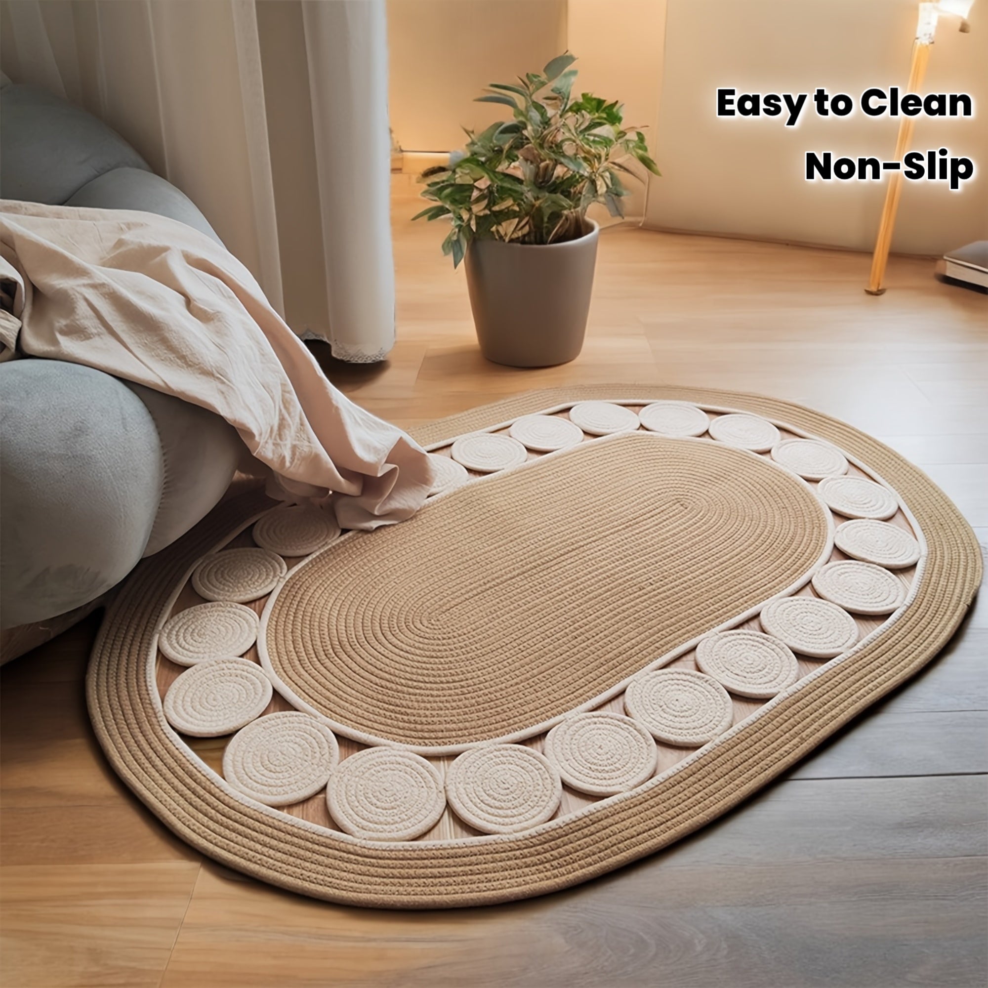 1 Bohemian Vintage Handwoven Linen Oval Bath Mat | Non-Slip, Easy To Dry, Washable & Easy Clean, Suitable for Kitchen, Bathroom, Porch, Patio, Indoor & Outdoor Use, 39.37\u002F47.24inch, Spring Home Decor - Housewarming Gift