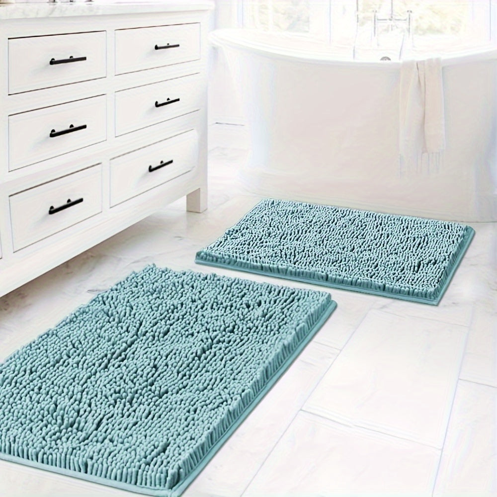 2pcs Extra Thick Chenille Bath Rugs Set for Bathroom Non Slip, Soft Plush Shaggy Bath Mats for Bathroom Floor, Ultra Soft Washable Dry Fast Water Absorbent Bedroom Area Rugs Kitchen Rugs Non Skid, Floor Indoor Mats Rugs for Entryway\u002FLiving Room