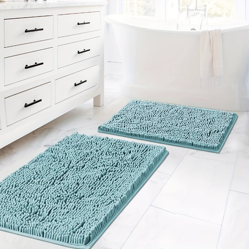 2pcs Extra Thick Chenille Bath Rugs Set for Bathroom Non Slip, Soft Plush Shaggy Bath Mats for Bathroom Floor, Ultra Soft Washable Dry Fast Water Absorbent Bedroom Area Rugs Kitchen Rugs Non Skid, Floor Indoor Mats Rugs for Entryway\u002FLiving Room