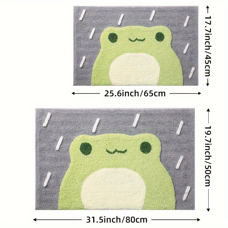 1pc DAJIANG Non-Slip Bath Rug Mat with Cute Frog - Soft Absorbent Thick Bath Mat Suitable for Bathroom Floor, Shower, Bathtub - Machine Washable Christmas Gift ()