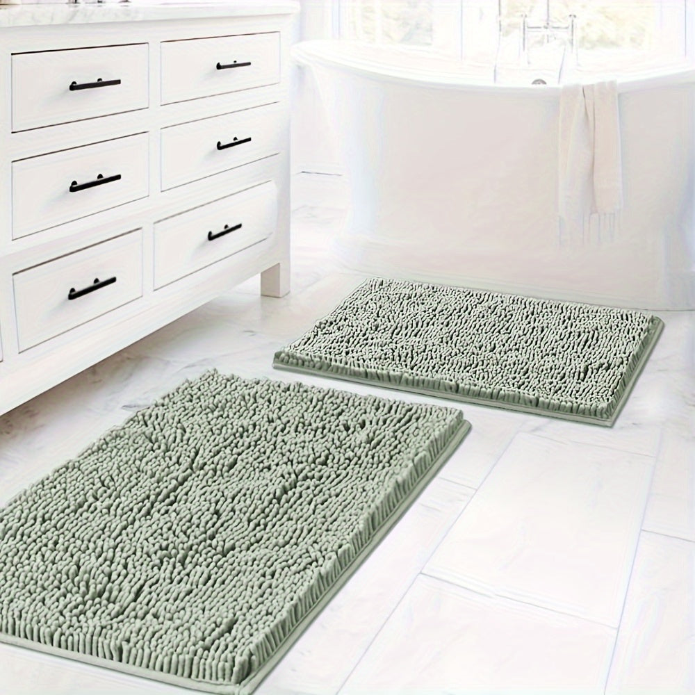 2pcs Extra Thick Chenille Bath Rugs Set for Bathroom Non Slip, Soft Plush Shaggy Bath Mats for Bathroom Floor, Ultra Soft Washable Dry Fast Water Absorbent Bedroom Area Rugs Kitchen Rugs Non Skid, Floor Indoor Mats Rugs for Entryway\u002FLiving Room