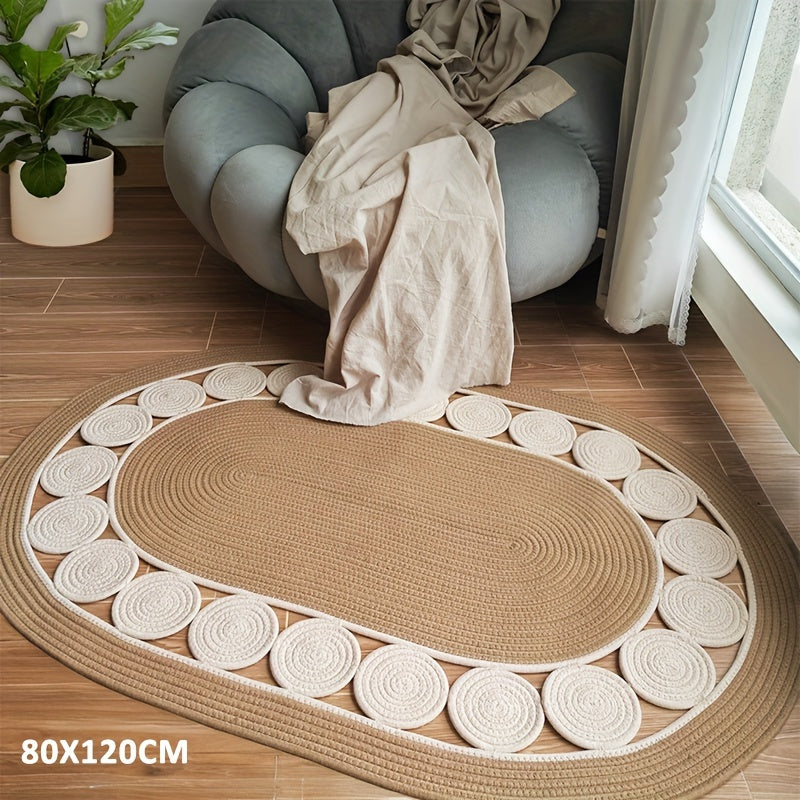 1 Bohemian Vintage Handwoven Linen Oval Bath Mat | Non-Slip, Easy To Dry, Washable & Easy Clean, Suitable for Kitchen, Bathroom, Porch, Patio, Indoor & Outdoor Use, 39.37\u002F47.24inch, Spring Home Decor - Housewarming Gift