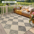 Luxury Fleece-like Outdoor Mat with Checkered Black & White Print - Soft Plush Texture, Durable Rubber Backing, RV Camping - Beige & Black Rectangular Floor Mat, Rug Living Room Large Local Warehouse, Boho Hallway Carpet, Outdoor Rug For Patio