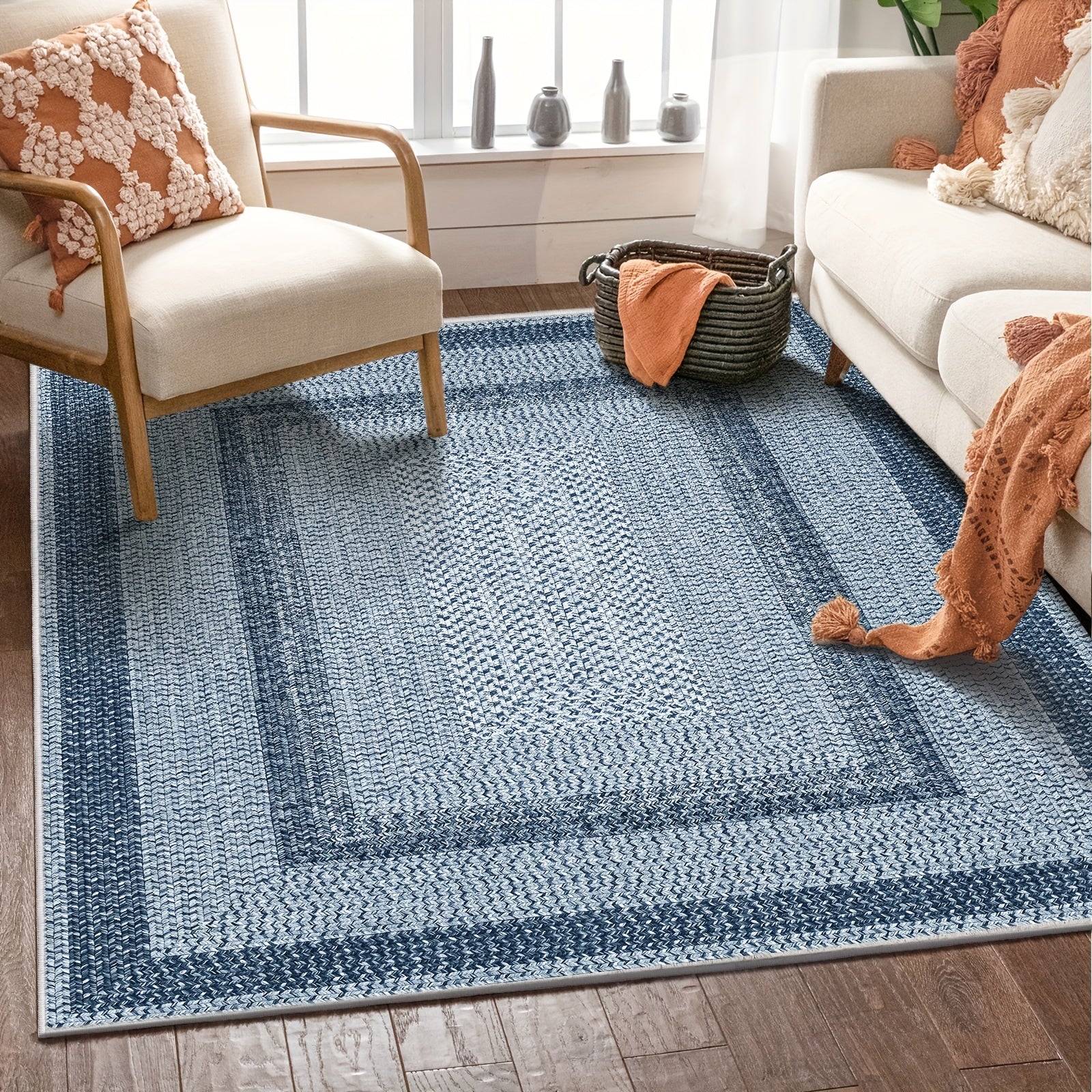 1pc Modern Washable Blue Geometric Large Area Mat, Affordable Rugs, Polyester Non-Slip Non-Shedding Mat, Soft Foldable Floor Mat with Multiple Size Options, Perfect for Living Room, Bedroom, Dining Room, Office & Indoor Home Decor
