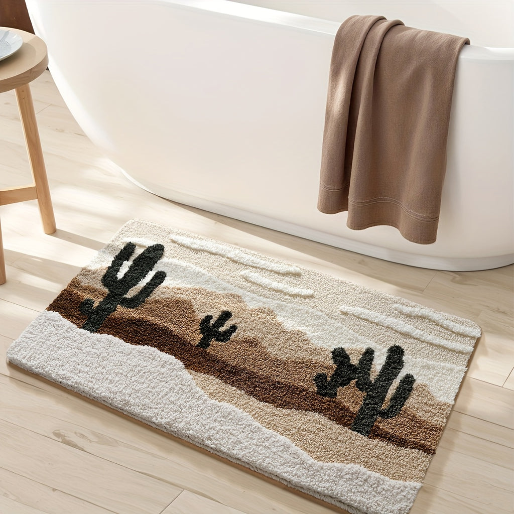 1pc DAJIANG Bath Mat Suitable for Bathroom Floor - Soft Absorbent Non-Slip Shower Rug with Desert Pattern, Thick Cushioned TPR Backing, Machine Washable Bath for Bathtub, Shower, Toilet, Ideal for & (Ideal for small spaces)