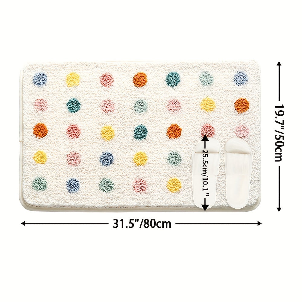 1pc Dajiang Plush Bath Mat - Colorful Polka Dot Design, Thick Non-Slip Absorbent Polyester Mat for Bathroom, Toilet, and Home Decor, Machine Washable, Ideal Christmas Gift, Bathroom Mat, Bathroom Mat Yellow, Bath Mat, Bathroom Accessory