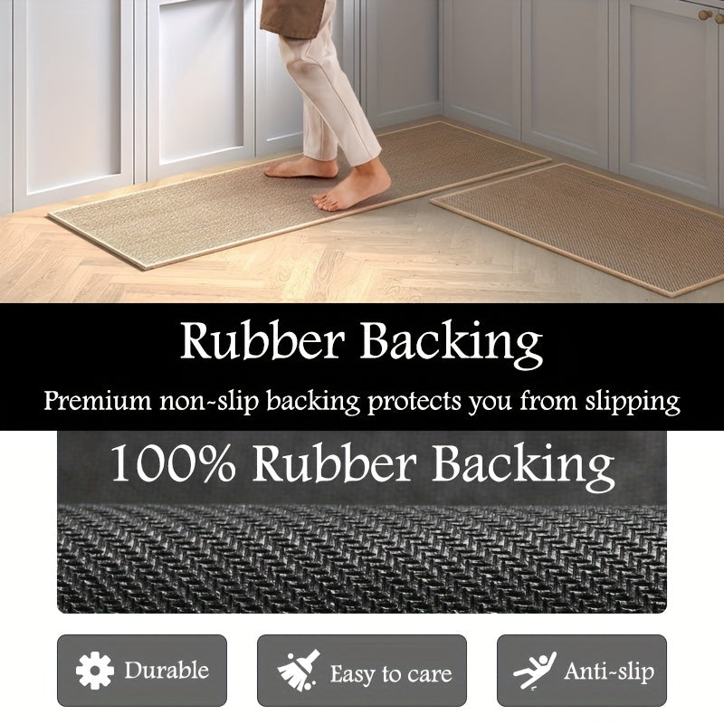 2pcs\u002Fset Super Absorbent Woven Kitchen Rugs And Mats, 100% Rubber Backing Non Slip Washable Kitchen Mat For Floor, Woven Kitchen Runner Rug Kitchen Rug Set Of 2 For Kitchen, Front Of Sink, Laundry Room, Hallway