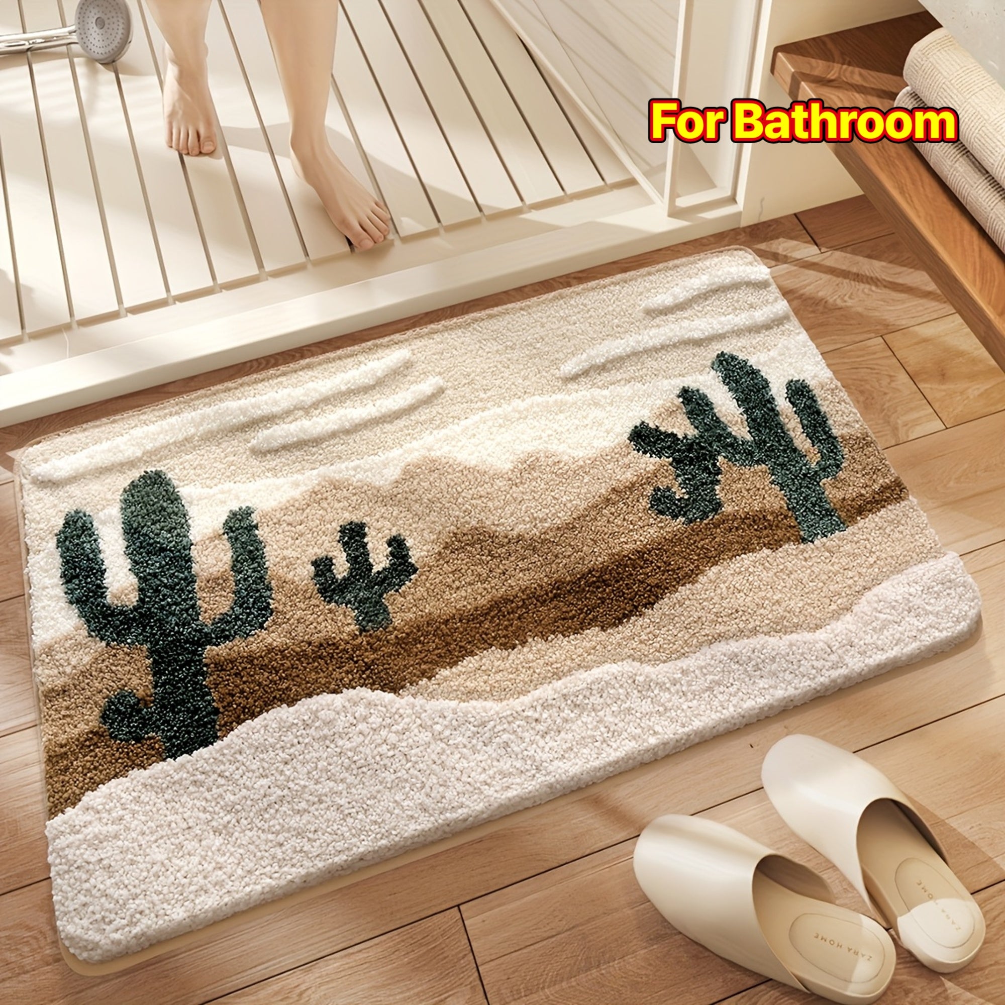 1pc DAJIANG Bath Mat Suitable for Bathroom Floor - Soft Absorbent Non-Slip Shower Rug with Desert Pattern, Thick Cushioned TPR Backing, Machine Washable Bath for Bathtub, Shower, Toilet, Ideal for & (Ideal for small spaces)