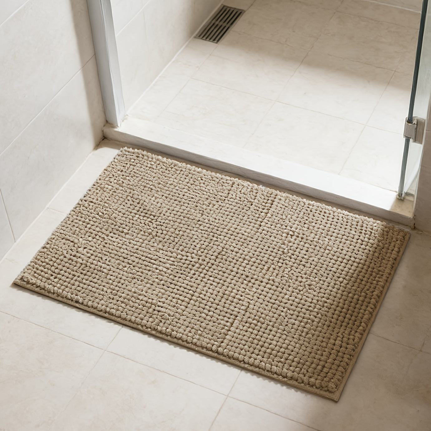 2pcs(16*24 Inch+20*32 Inch)Chenille Bath Mat Non-Slip Soft Absorbent Shower Rug Suitable for Bathtub, Toilet, Shower, Entryway - Machine Washable Floor Mat, Thick Cushioning, Quiet Step, Fits Small Bathrooms