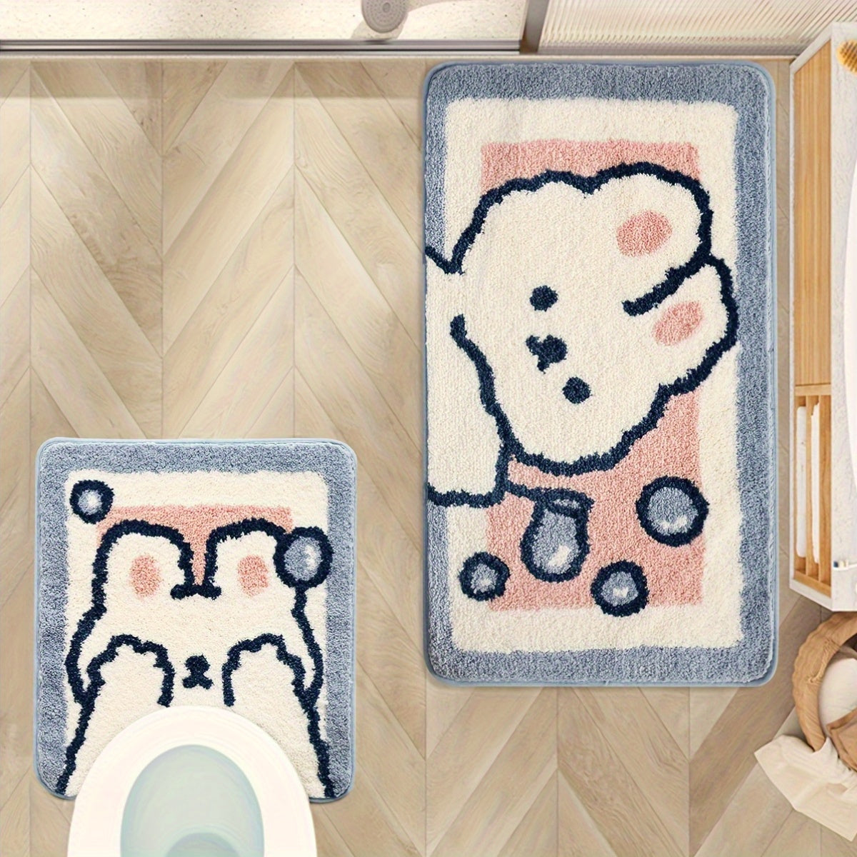 Cute Rabbit Bath Mat Dajiang 1pc Plush Bathroom Mat - Cute Cartoon Rabbit Design, Thick Non-Slip Absorbent Bath Mat for Home Decor, Machine Washable Polyester, Ideal for Spring & Fall, Perfect Christmas Gift, Bathroom Mat Set, Bathroom Accessory