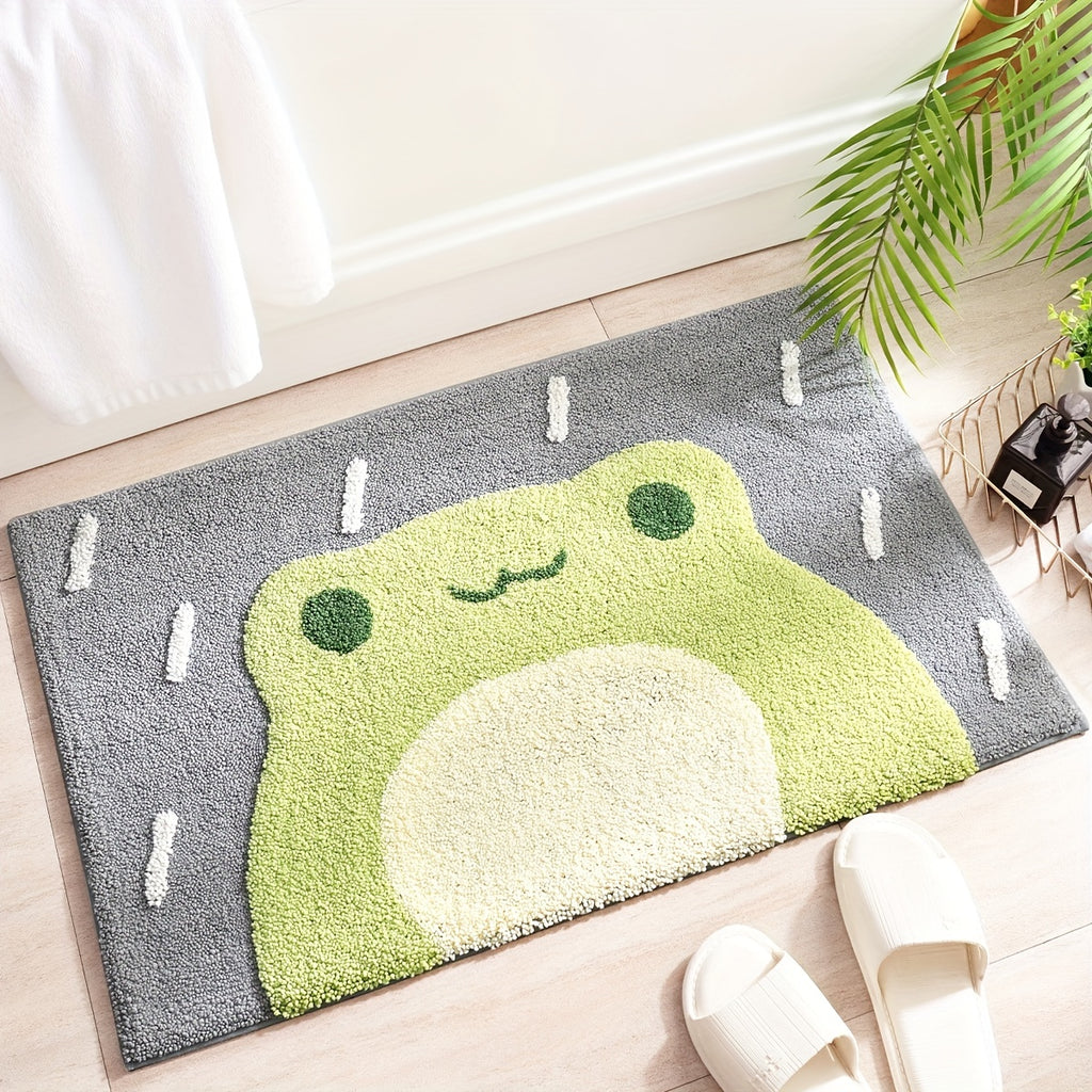 1pc DAJIANG Non-Slip Bath Rug Mat with Cute Frog - Soft Absorbent Thick Bath Mat Suitable for Bathroom Floor, Shower, Bathtub - Machine Washable Christmas Gift ()