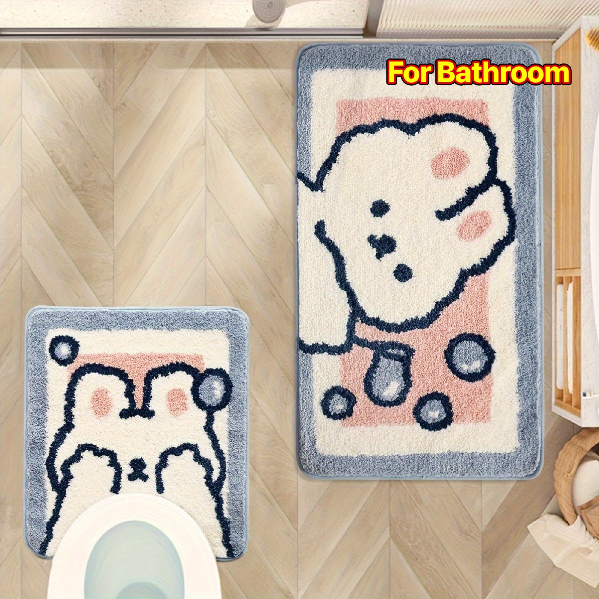 Cute Rabbit Bath Mat Dajiang 1pc Plush Bathroom Mat - Cute Cartoon Rabbit Design, Thick Non-Slip Absorbent Bath Mat for Home Decor, Machine Washable Polyester, Ideal for Spring & Fall, Perfect Christmas Gift, Bathroom Mat Set, Bathroom Accessory
