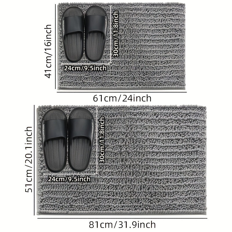 2pcs(16*24 Inch+20*32 Inch)Chenille Bath Mat Non-Slip Soft Absorbent Shower Rug Suitable for Bathtub, Toilet, Shower, Entryway - Machine Washable Floor Mat, Thick Cushioning, Quiet Step, Fits Small Bathrooms