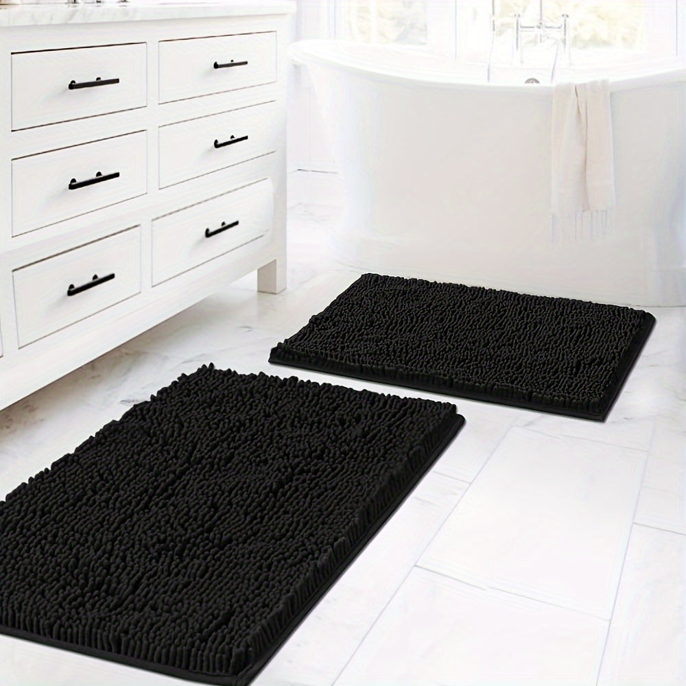 2pcs Extra Thick Chenille Bath Rugs Set for Bathroom Non Slip, Soft Plush Shaggy Bath Mats for Bathroom Floor, Ultra Soft Washable Dry Fast Water Absorbent Bedroom Area Rugs Kitchen Rugs Non Skid, Floor Indoor Mats Rugs for Entryway\u002FLiving Room