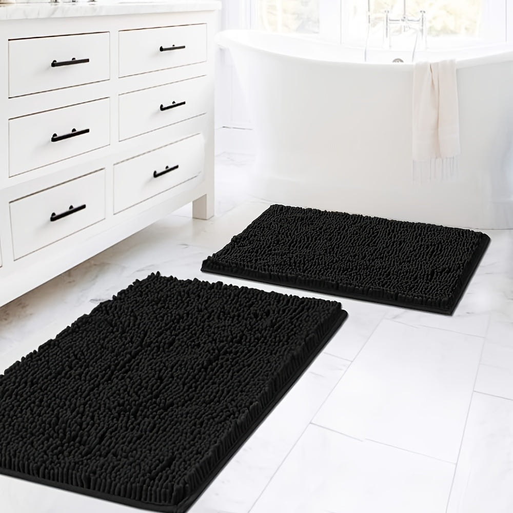 2pcs Extra Thick Chenille Bath Rugs Set for Bathroom Non Slip, Soft Plush Shaggy Bath Mats for Bathroom Floor, Ultra Soft Washable Dry Fast Water Absorbent Bedroom Area Rugs Kitchen Rugs Non Skid, Floor Indoor Mats Rugs for Entryway\u002FLiving Room