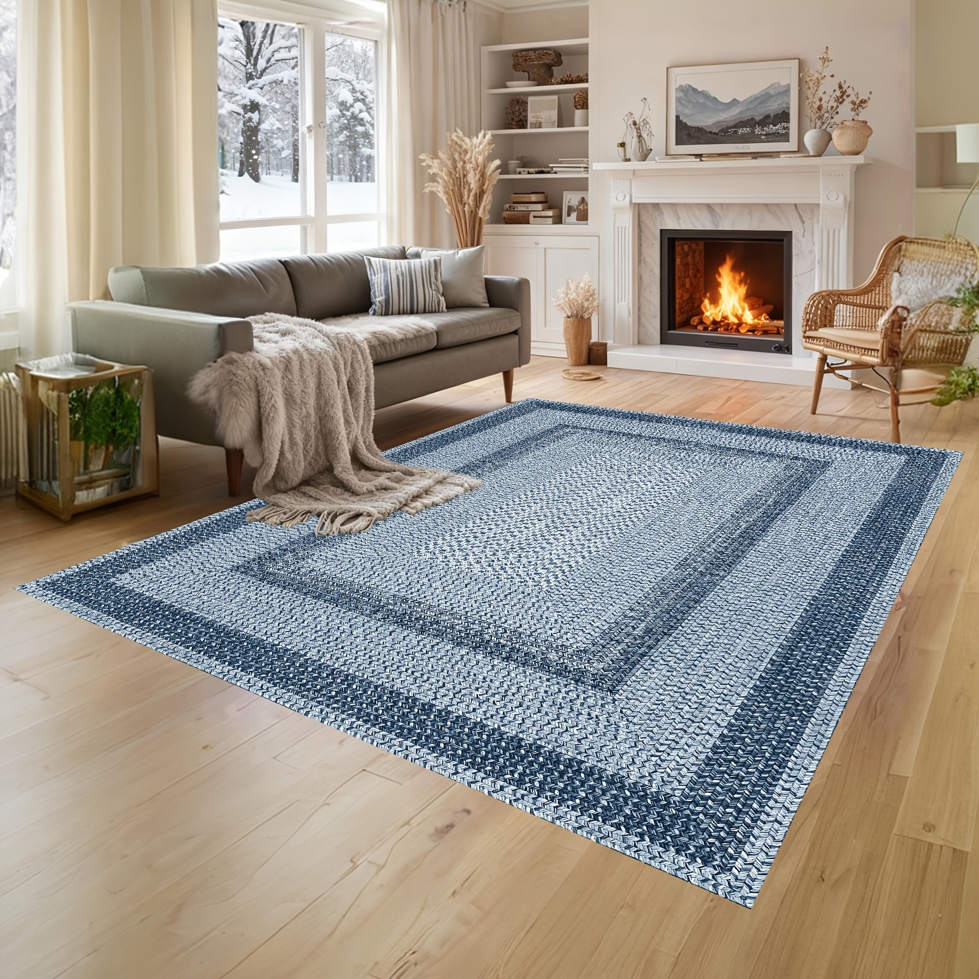1pc Modern Washable Blue Geometric Large Area Mat, Affordable Rugs, Polyester Non-Slip Non-Shedding Mat, Soft Foldable Floor Mat with Multiple Size Options, Perfect for Living Room, Bedroom, Dining Room, Office & Indoor Home Decor