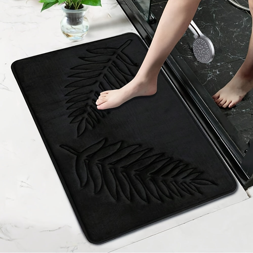 Soft Memory Sponge Mat 2pcs Soft Absorbent Non-slip Simple Solid Color Fern Leaf Embossed Memory Sponge Floor Mat - Bathroom Floor Mat Home