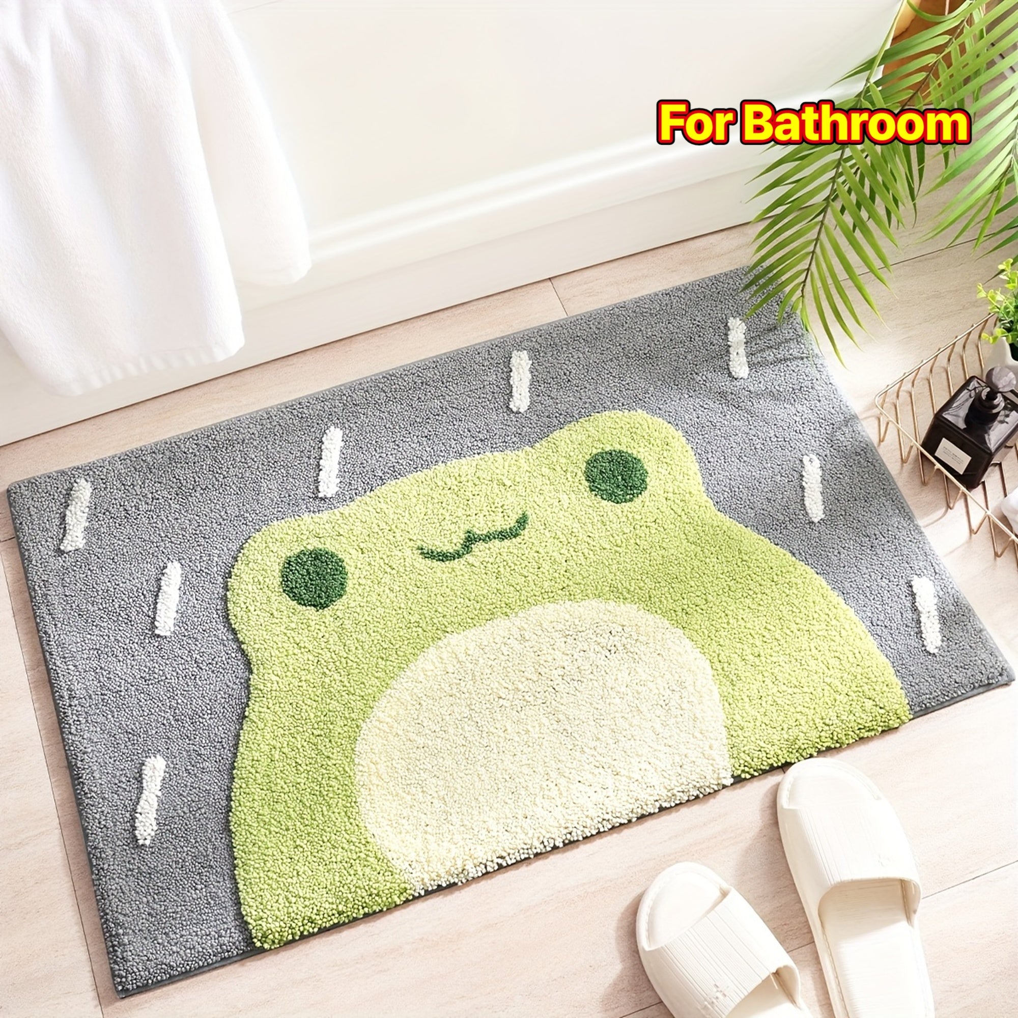 1pc DAJIANG Non-Slip Bath Rug Mat with Cute Frog - Soft Absorbent Thick Bath Mat Suitable for Bathroom Floor, Shower, Bathtub - Machine Washable Christmas Gift ()