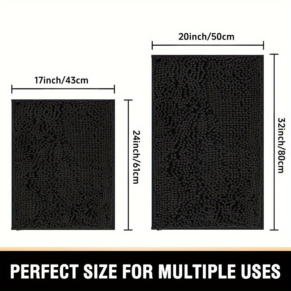 2pcs Extra Thick Chenille Bath Rugs Set for Bathroom Non Slip, Soft Plush Shaggy Bath Mats for Bathroom Floor, Ultra Soft Washable Dry Fast Water Absorbent Bedroom Area Rugs Kitchen Rugs Non Skid, Floor Indoor Mats Rugs for Entryway\u002FLiving Room