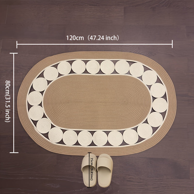 1 Bohemian Vintage Handwoven Linen Oval Bath Mat | Non-Slip, Easy To Dry, Washable & Easy Clean, Suitable for Kitchen, Bathroom, Porch, Patio, Indoor & Outdoor Use, 39.37\u002F47.24inch, Spring Home Decor - Housewarming Gift