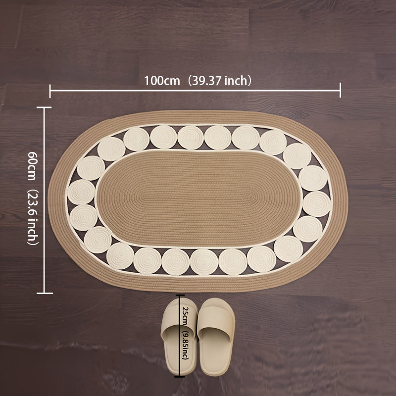 1 Bohemian Vintage Handwoven Linen Oval Bath Mat | Non-Slip, Easy To Dry, Washable & Easy Clean, Suitable for Kitchen, Bathroom, Porch, Patio, Indoor & Outdoor Use, 39.37\u002F47.24inch, Spring Home Decor - Housewarming Gift