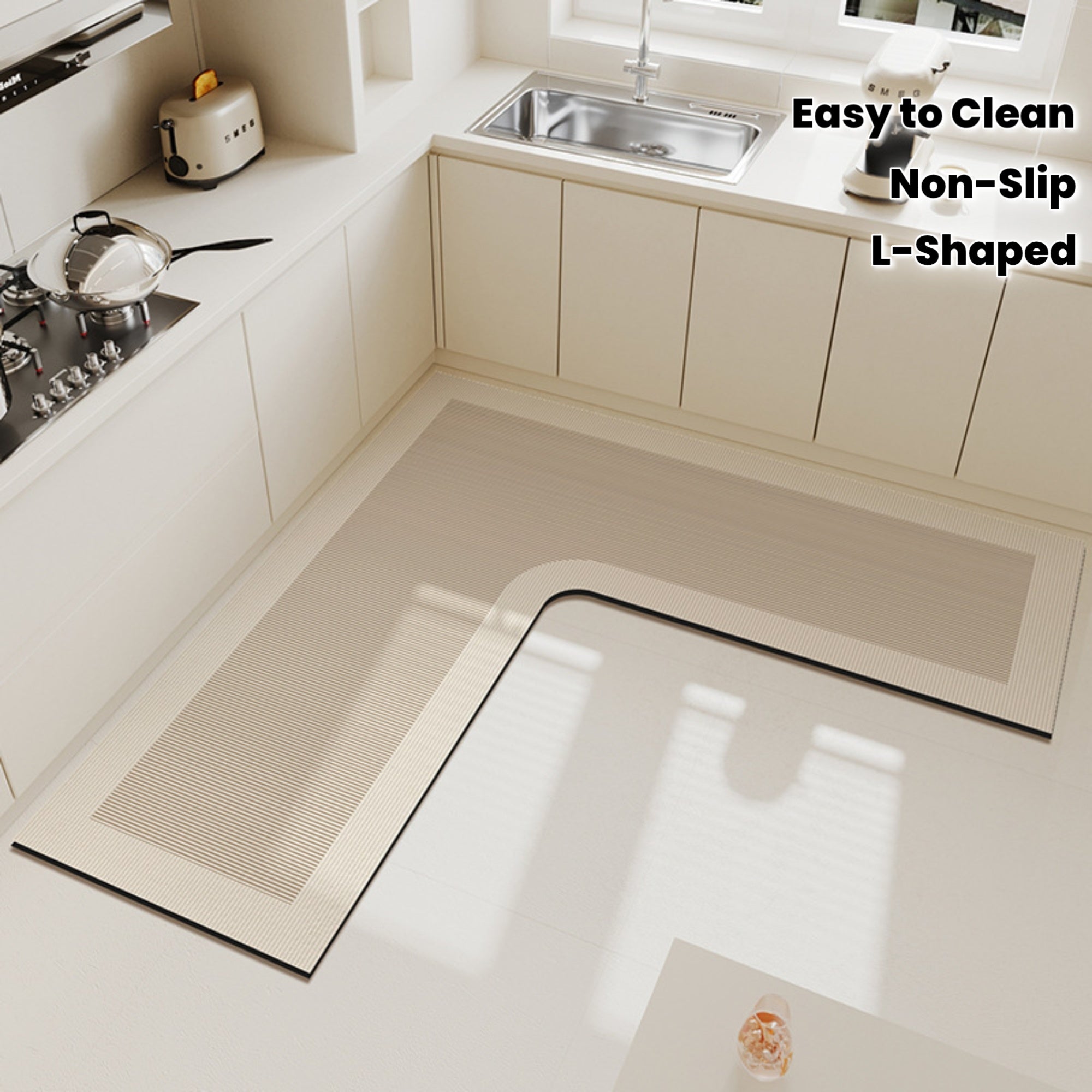 1pc L-Shaped Non-Slip Mat for Bathroom And Kitchen, Highly Absorbent Kitchen Mat, Rounded Corner Design, Available in Green\u002FBlue\u002FBlack-Gray, Washable And Easy to Clean Shower Mat, Suitable for Bathtubs, Sinks, And Stove Areas