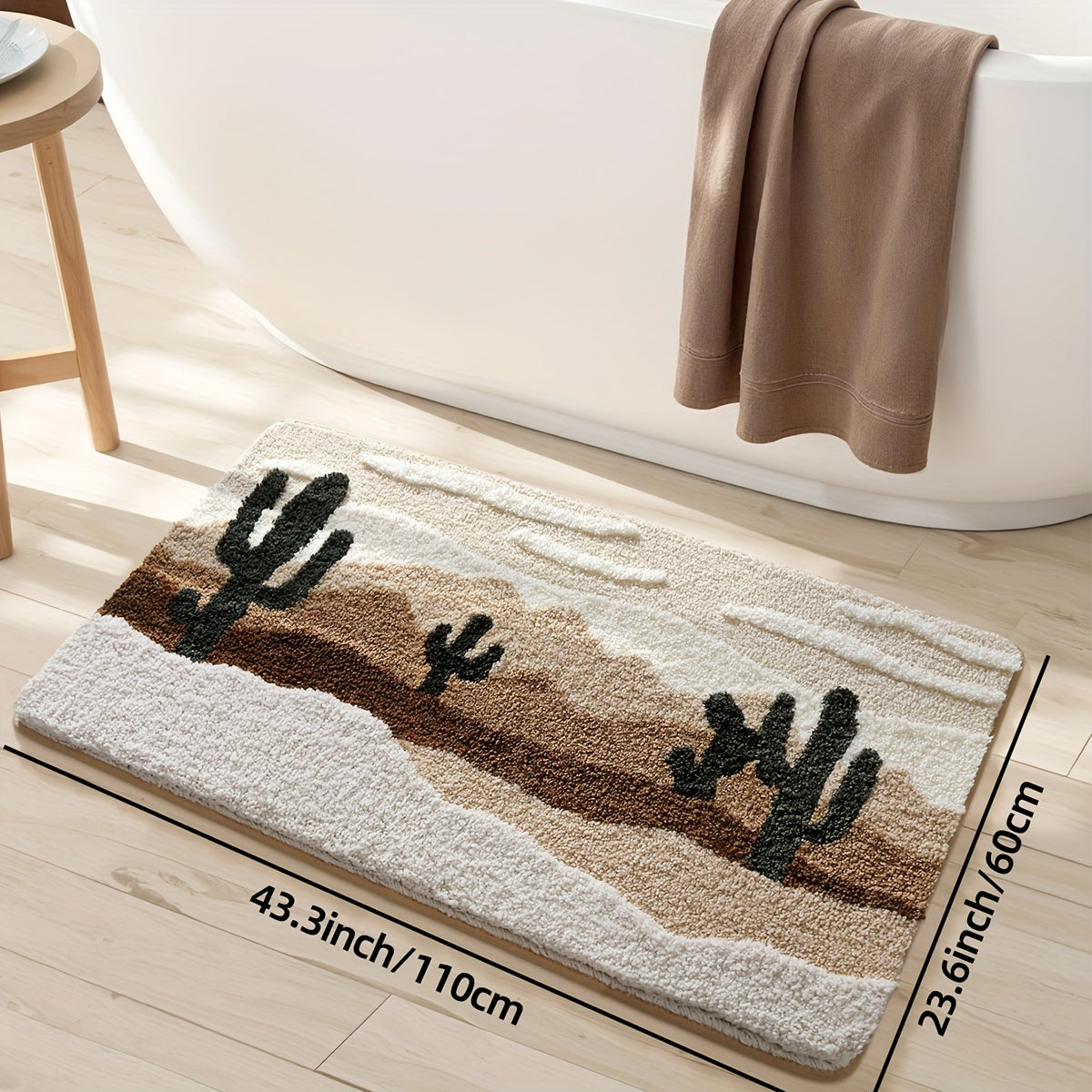 1pc DAJIANG Bath Mat Suitable for Bathroom Floor - Soft Absorbent Non-Slip Shower Rug with Desert Pattern, Thick Cushioned TPR Backing, Machine Washable Bath for Bathtub, Shower, Toilet, Ideal for & (Ideal for small spaces)