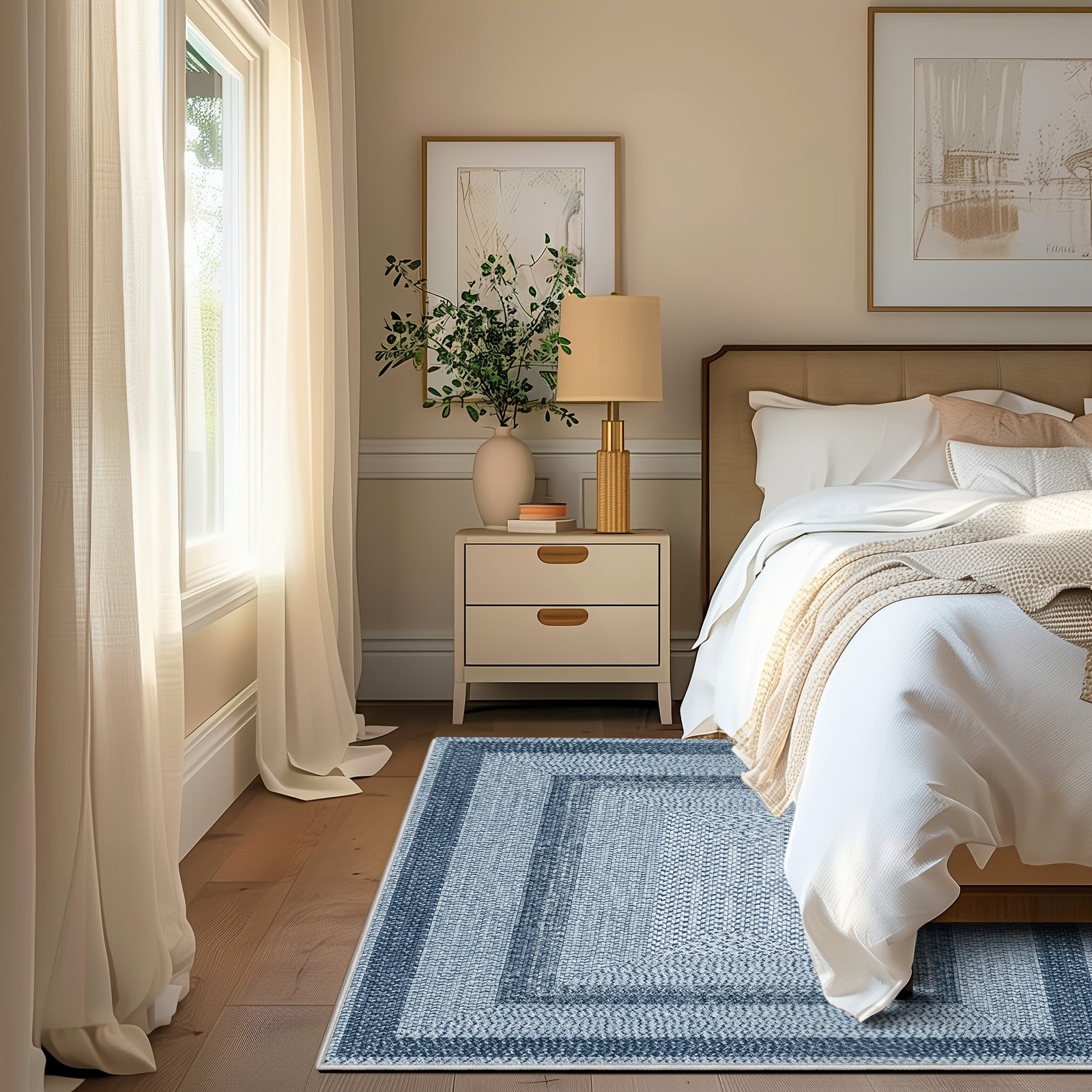 1pc Modern Washable Blue Geometric Large Area Mat, Affordable Rugs, Polyester Non-Slip Non-Shedding Mat, Soft Foldable Floor Mat with Multiple Size Options, Perfect for Living Room, Bedroom, Dining Room, Office & Indoor Home Decor