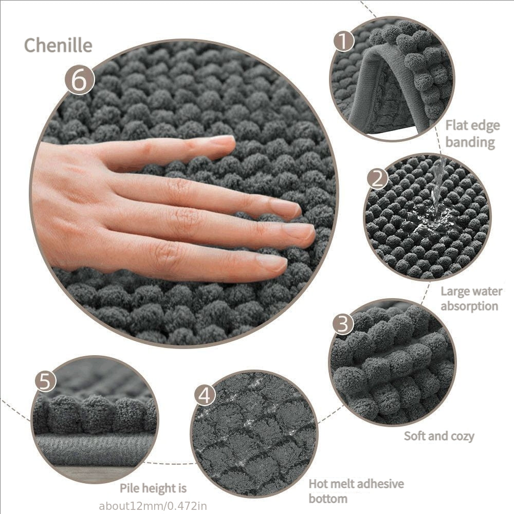 2pcs(16*24 Inch+20*32 Inch)Chenille Bath Mat Non-Slip Soft Absorbent Shower Rug Suitable for Bathtub, Toilet, Shower, Entryway - Machine Washable Floor Mat, Thick Cushioning, Quiet Step, Fits Small Bathrooms