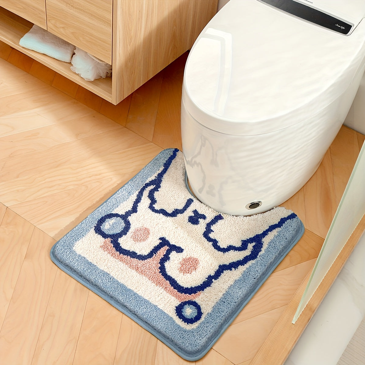 Cute Rabbit Bath Mat Dajiang 1pc Plush Bathroom Mat - Cute Cartoon Rabbit Design, Thick Non-Slip Absorbent Bath Mat for Home Decor, Machine Washable Polyester, Ideal for Spring & Fall, Perfect Christmas Gift, Bathroom Mat Set, Bathroom Accessory